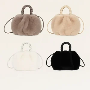 Autumn and winter versatile simple solid color portable hair bag women's autumn and winter new pleated cloud bag high-end plush